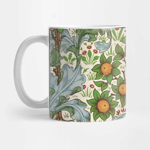 ORANGE TREE WITH BLUE GREEN LEAVES ,FLOWERS Soft Floral Art Nouveau Pattern by BulganLumini